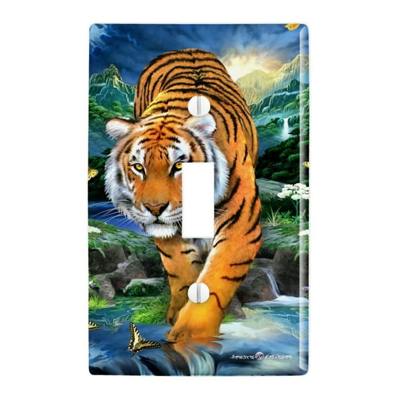 Tiger Stalking at Sunset Butterflies Plastic Wall Decor Toggle Light Switch Plate Cover
