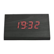Qiilu Réveil électronique numérique en bois Affichage à LED Température Temps Commande vocale, réveil numérique, horloge en bois