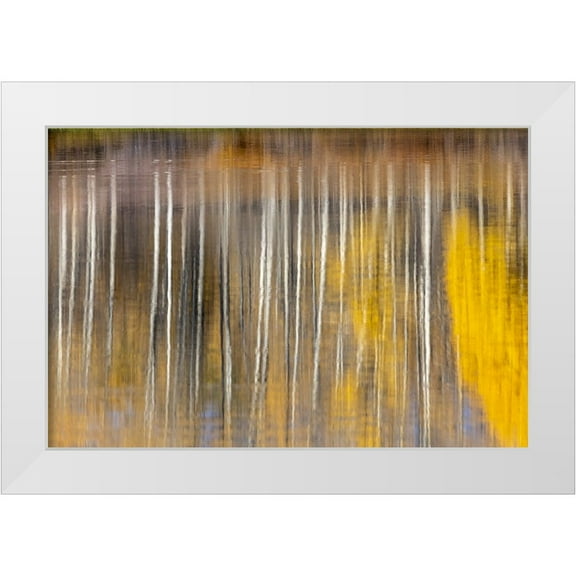 Jones, Adam 14x11 White Modern Wood Framed Museum Art Print Titled - Autumn aspens abstract reflection at Oxbow Bend-Grand Teton National Park-Wyoming