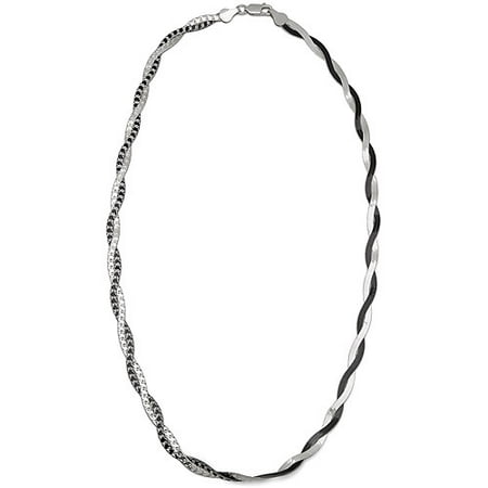 Sterling Silver and Black Rhodium Plated Reversible Twisted Herringbone Necklace, 18