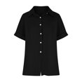 thumbnail image 5 of hotojiny Womens Plus Size Button Down Shirts Casual Cotton Linen Short Sleeve Lapel Blouse Summer Loose Lounge Tops, 5 of 6
