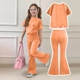 thumbnail image 3 of CCRFTGI Summer Outfits for Children Girls Size 7 Cute Y2k 2 Piece Outfits Oversized T Shirts and Flare Pants High Waist Active Gym Clothing Sets Orange 3-4 Years, 3 of 7