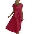 thumbnail image 5 of Xaqiouau Solid Womens Short Sleeve Midi Dress Casual Summer Round Neck Loose Fit A Line Dress Hollow Out Detail Flowy Everyday Dress, 5 of 9