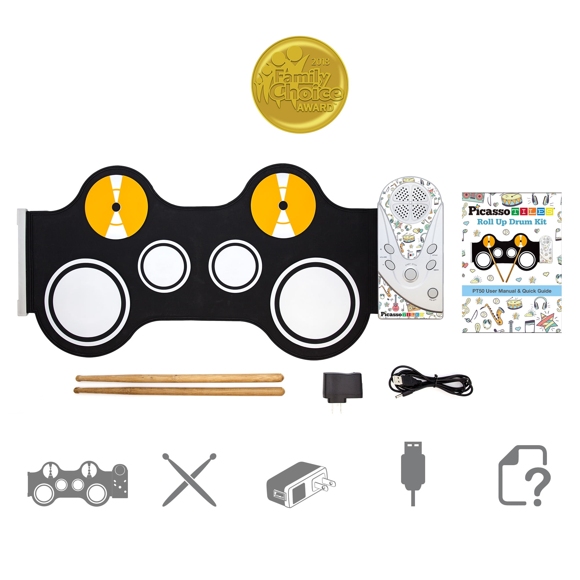 PicassoTiles Electronic Roll-up Drum Kit for Kids, Digital Music Toy with Built-In Speaker, Recording Feature, Educational STEM Music Playset