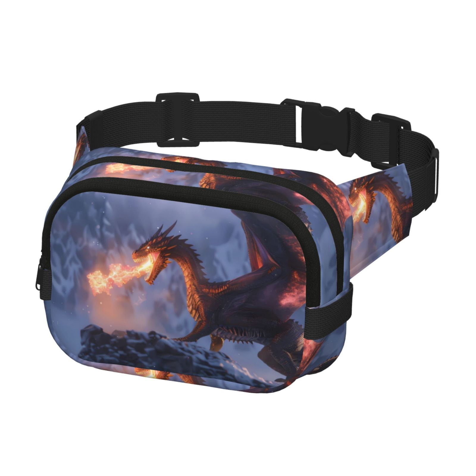Picia Winter Fire Dragon Print Square Double-Layer Waist Bag Mini Adjustable Waist Belt Bag Exercise Running Travel Hiking