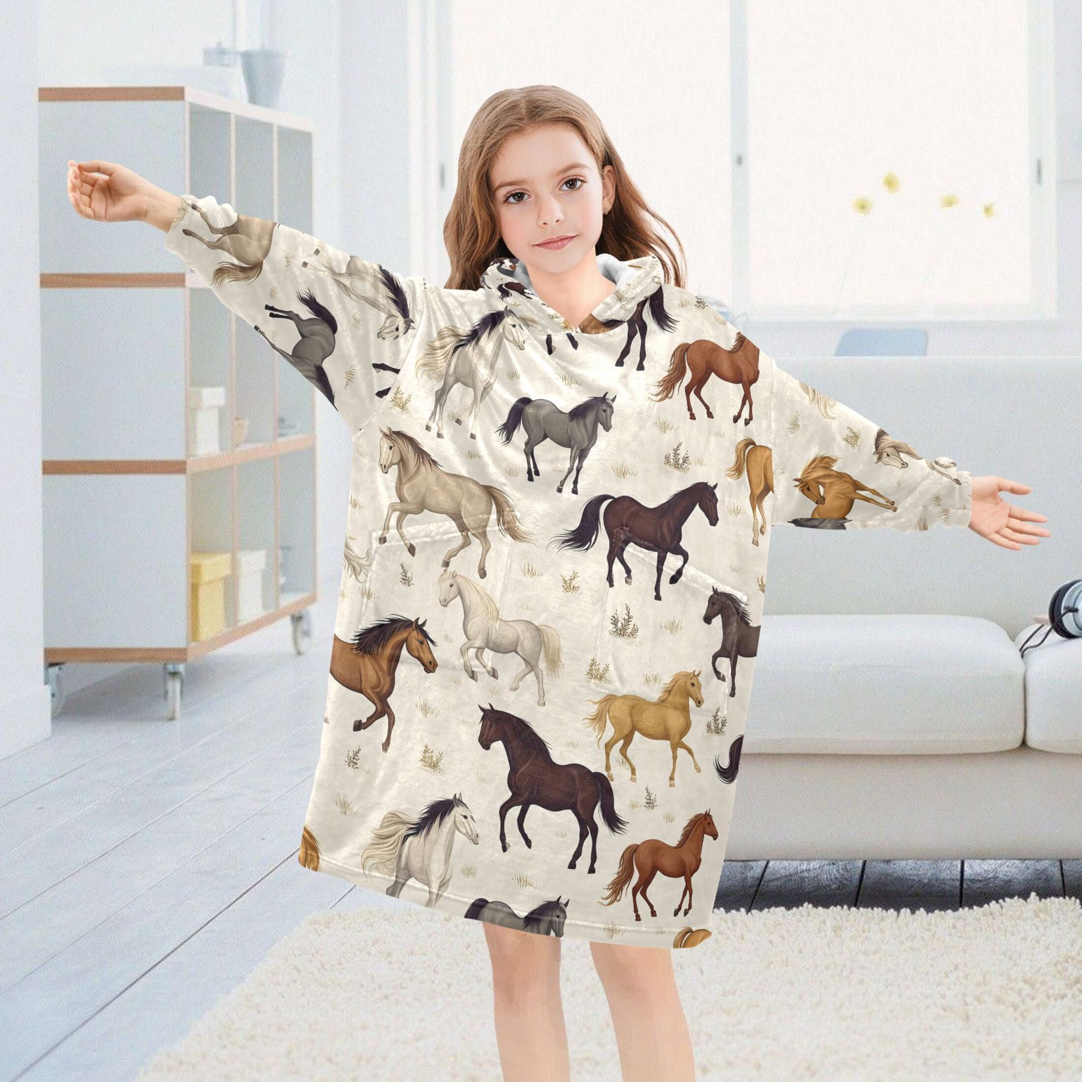 joogoo Wearable Blanket Wild Horses Hoodie for Oversized Sherpa Hooded 3-14 YR M