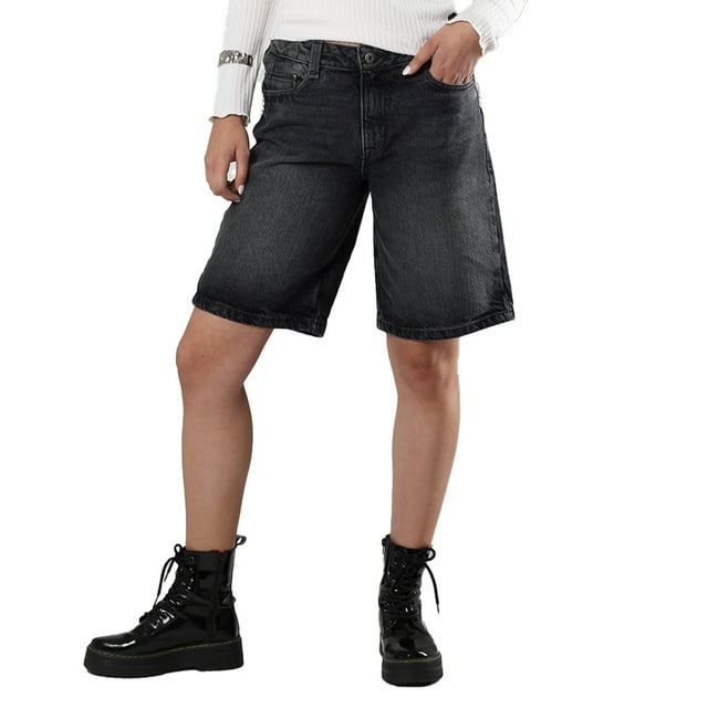 Bermuda Negra Con Bolsillos Para Mujer