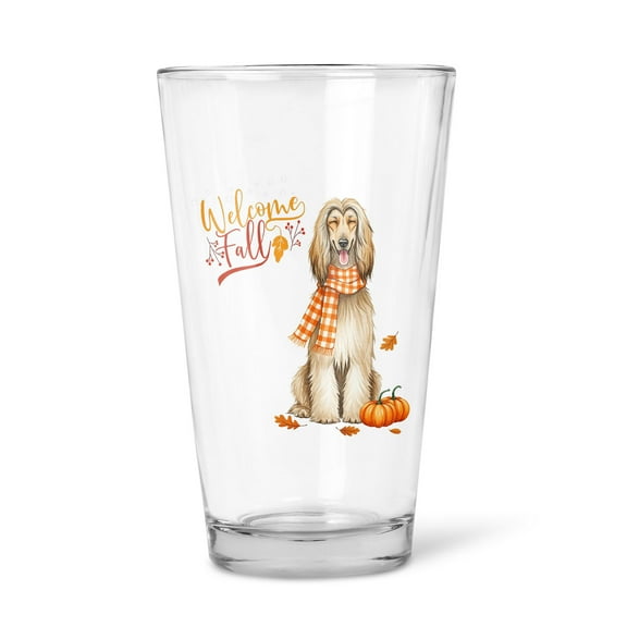 Welcome Fall Afghan Hound Cozy Autumn Field Pumpkins Golden Leaves 16oz Pint Beer Glass Mug Dog Lover Beer Glasses Cup - 12013