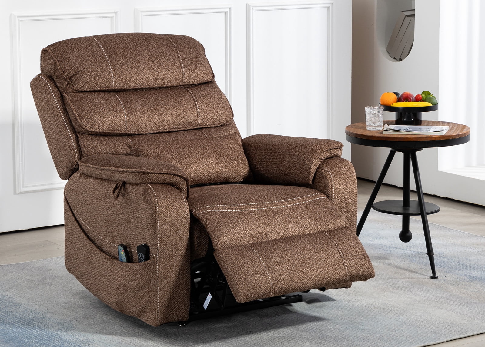LITVZ Large Lift Chairs Recliner for Elderly, Infinite Position Dual Motor Power Lay Flat, Stand Up Recliner Lift Chair with Massage and Heat, Lumbar Pillow, Wireless Charging & Cup Holder