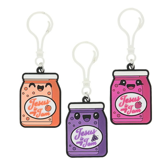 1 1/2" – 2 1/4" Religious Jesus is My Jam Backpack Clip Keychains - 12 Pieces