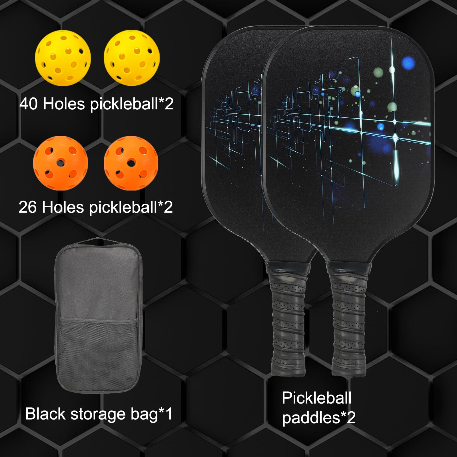 Uxcell Pickleball Paddles Set, Light Fiberglass Pickleball Set Black Starlight