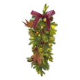 thumbnail image 3 of Artificial Cedar Pine Wreath with Red Ball Bow Fall Halloween Thanksgiving Christmas Holiday Decoration 18 inch, 3 of 7