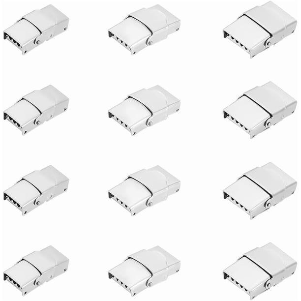 12 cierres rectangulares de acero inoxidable para correa de reloj de 13, 16 y 18 mm, hebilla de repuesto, cierre de extensión de reloj, tapas de cierre de cuero.