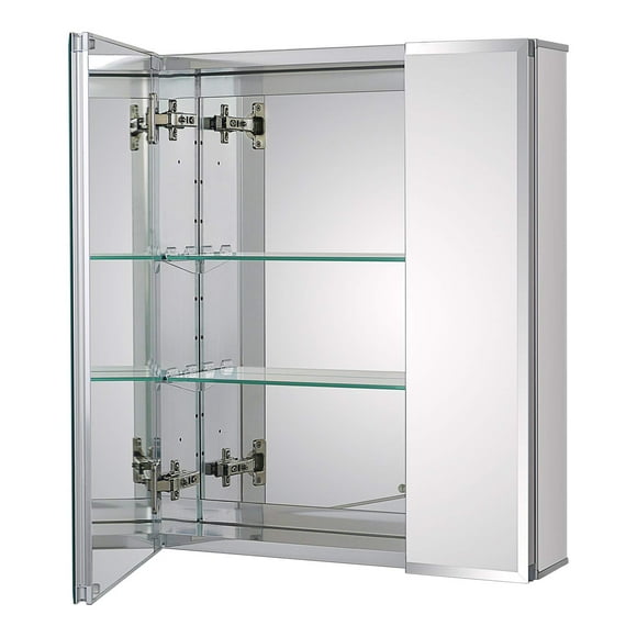 Fundin Bathroom Wall Mount Cabinet with Two Glass Shelves, 20 x 24 Inch Recess or Surface Mount Medicine Cabinet, Frameless Mirror Door Cabinet