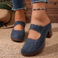 thumbnail image 2 of Rokment Closed Toe Sandals for Women Beach Boho Hollow out Leather Ankle Strap Platform Backless Sandals Comfortable Chunky Block High Heels Walking Clog Mules Navy Size 9.5, 2 of 7