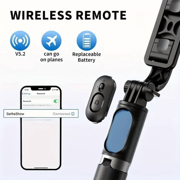 Portable Phone Tripod for iPhone, Adjustable Selfie Stick with Bluetooth Remote & Rotating Phone Stand for Recording, Vlogging & Live Streaming