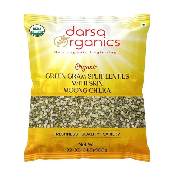 Darsa Organics Mung Split Lentils with Skin, 2 lb - Organic, Non-GMO, Kosher