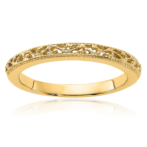 14K Solid Yellow Gold 3mm Antique Filigree Wedding Band Ring