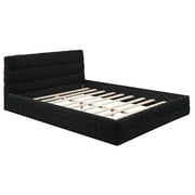 Euroco Upholstered Queen Size Platform Bed with Tuft Headboard, Black