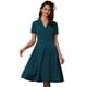 thumbnail image 1 of Vestidos estilo swing retro vintage Allegra K de manga corta con cuello en V y botones para mujer de los años 50 Azul Pavo Real XS, 1 of 6