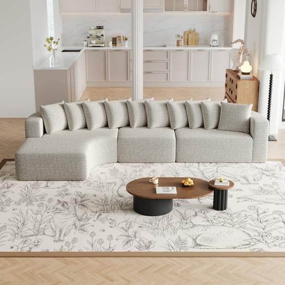 Eyisean 131" L Shaped Chenille Sectional Boneless Couch with Chaise, Oversized Cloud Sectional Couch with 10 Pillows, No Assembly Required, Deep Seat Corner Curved Sofa Couches for Living Room
