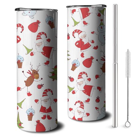 

20OZ White Merry Christmas Santas and Snowman Simple Style Stainless Steel Cups & Coffee Tumbler with Straw for Drinkware ，could Travler Gifts