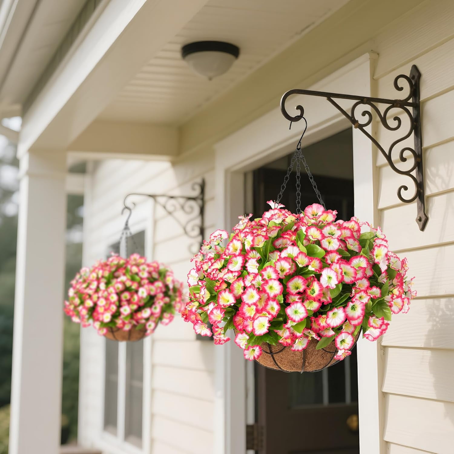 Artificial Fake Hanging Baskets Mums Flowers Plants for Fall Outdoor Decoration,UV Resistant Fake Silk planters Outside Look Real for Home Porch Patio Yard Spring Decor