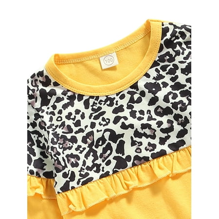 

Canrulo Toddler Baby Girls Leopard Print Long Sleeve Sweatshirt Tops+ Ripped Jeans Fall Winter Clothes Yellow 4-5 Years