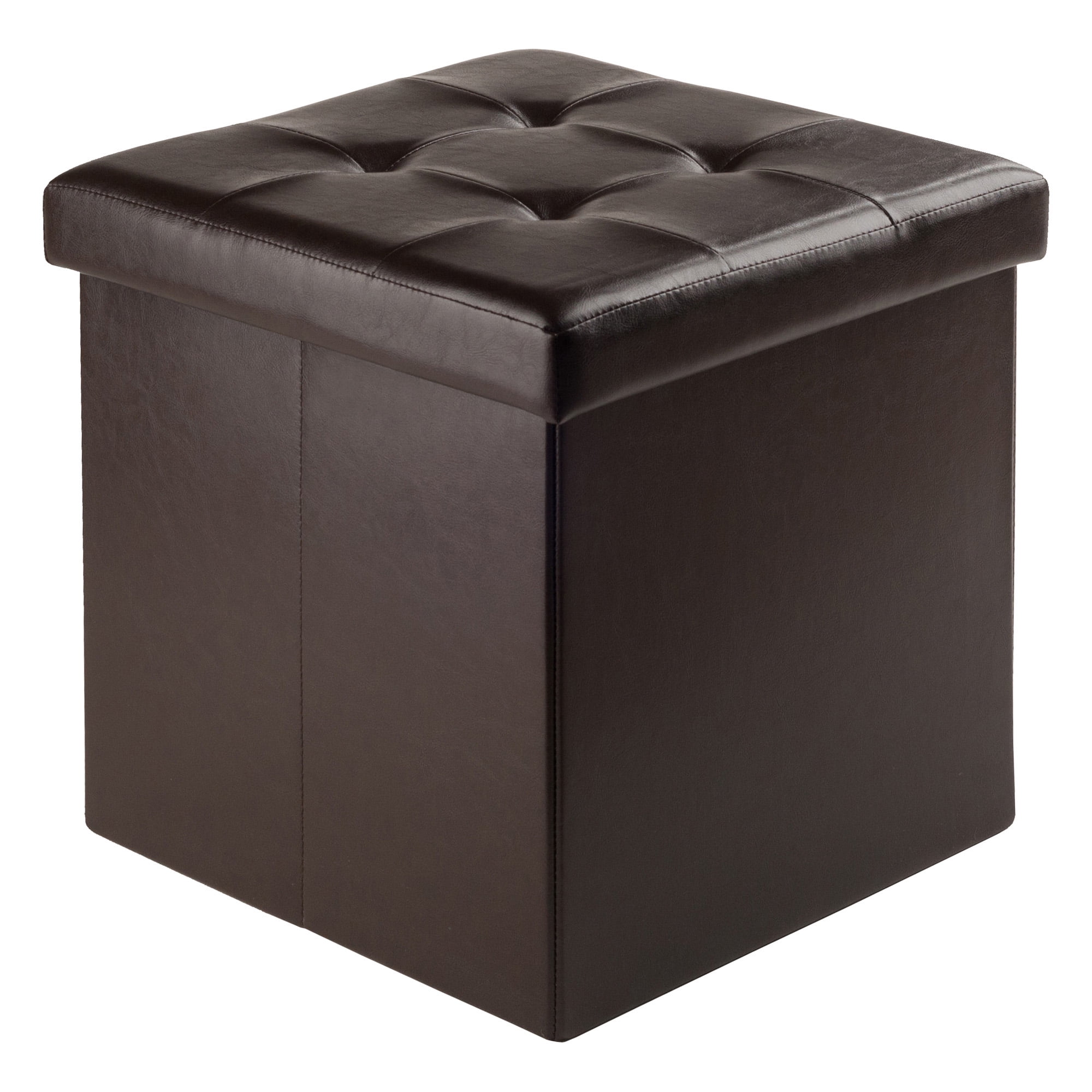 15 x 15 Faux Leather Folding Cube Storage Ottoman with Padded Seat Red Co Black
