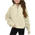 thumbnail image 2 of Loopsun Kids Winter Tops, Toddler Zipper Sweatshirts, Toddler Girls Solid Stand Collar Half Zip Long Sleeve Sweatshirt with Thumb Holes Beige, 11-12Years, 2 of 4