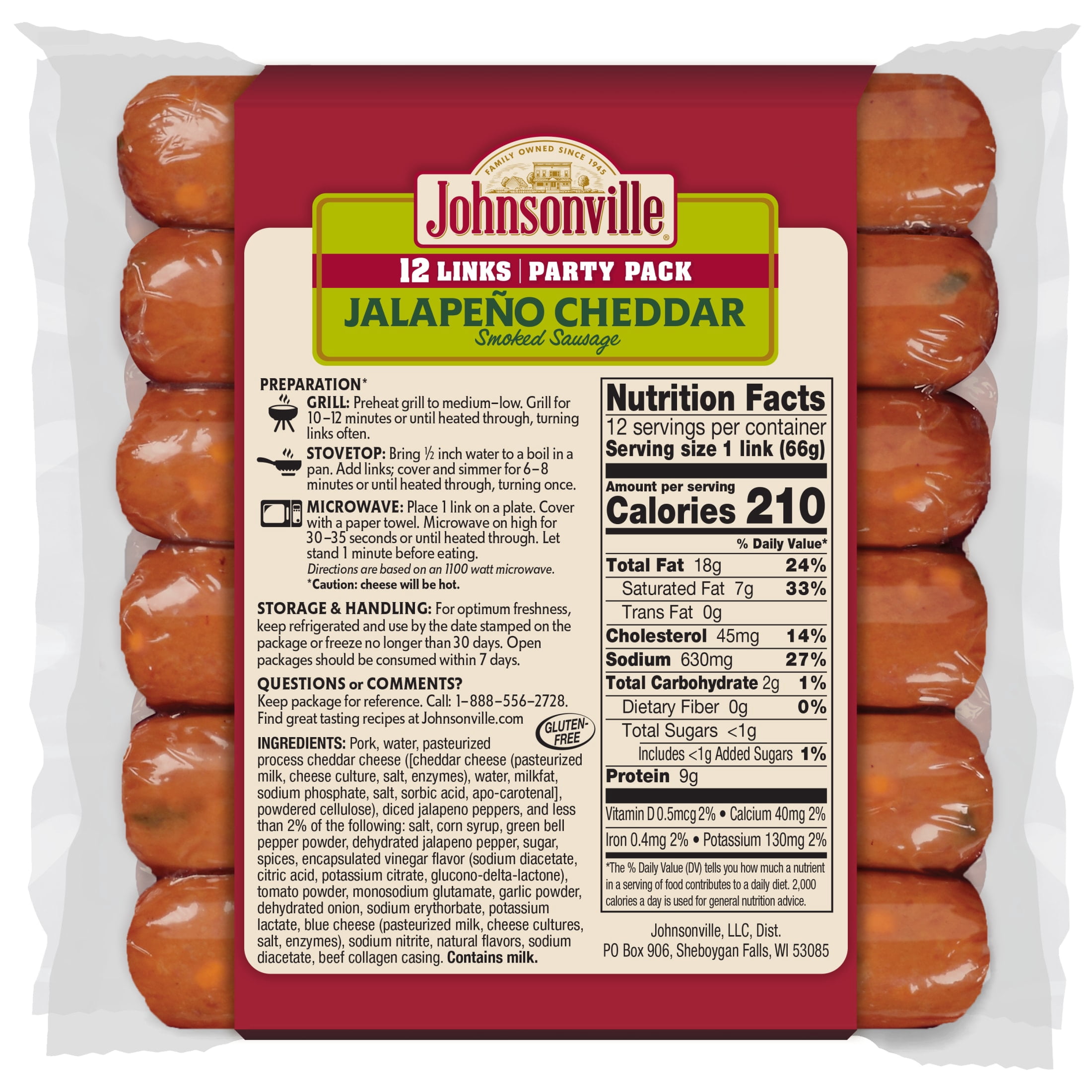 Johnsonville Jalapeno & Cheddar Smoked Sausage, 12 Links, 1 lb 12