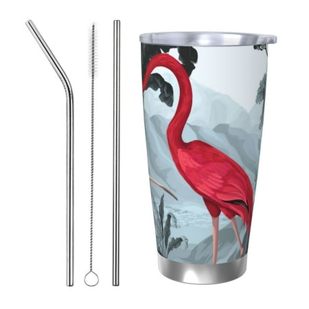 

Salouo Flamingo On The Jungle Print 20oz Tumbler with Lid Stainless Steel Vacuum Insulated Tumbler Durable Insulated Coffee Mug Thermal Cup with Splash Proof Sliding Lid-Straw Three-piece Set