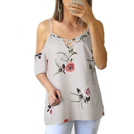 DYMADE - DYMADE Women's Cold Shoulder Floral Print Short Sleeve ...