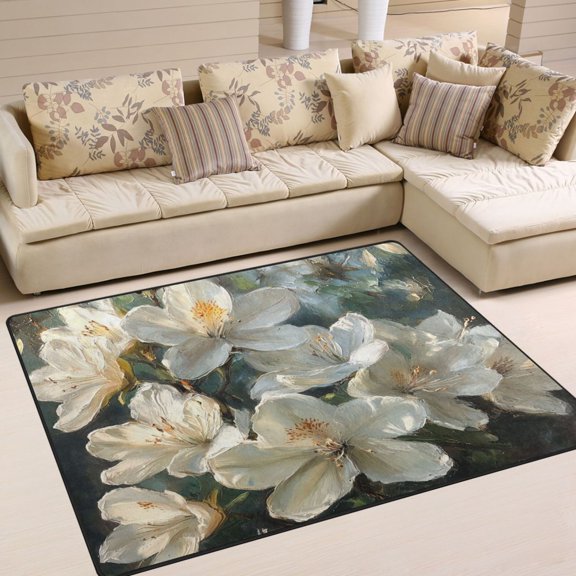 BZSMCE Vintage Area Rugs White Flowers Blooming Creative Area For Home