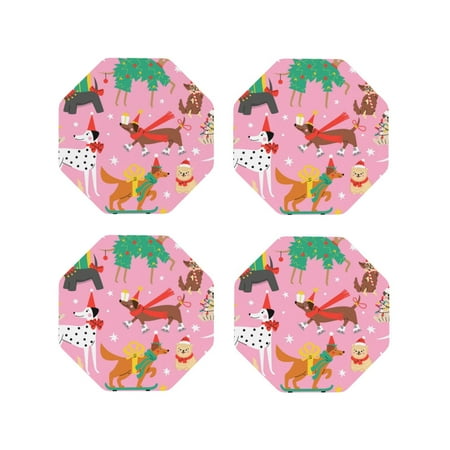

Honeii Different Dogs Christmas Print Leather Coaster Set of 4 Ideal for Safeguarding Your Furniture from Drinks Spills and Effortless Cleanup-Octagon