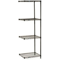Nexel Black Epoxy, 4 Tier, Wire Shelving Add-On Unit, 24"W x 21"D x 63"H