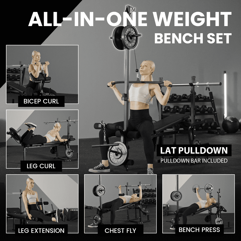 Mikolo 6-in-1 Multi-Function Weight Bench with Lat Pulldown, 800 lbs photo 3