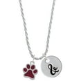 thumbnail image 1 of Delight Jewelry Silvertone Medium Translucent Maroon Paw Silvertone Script Initial Disc - & - Charm Necklace, 20"+3", 1 of 4
