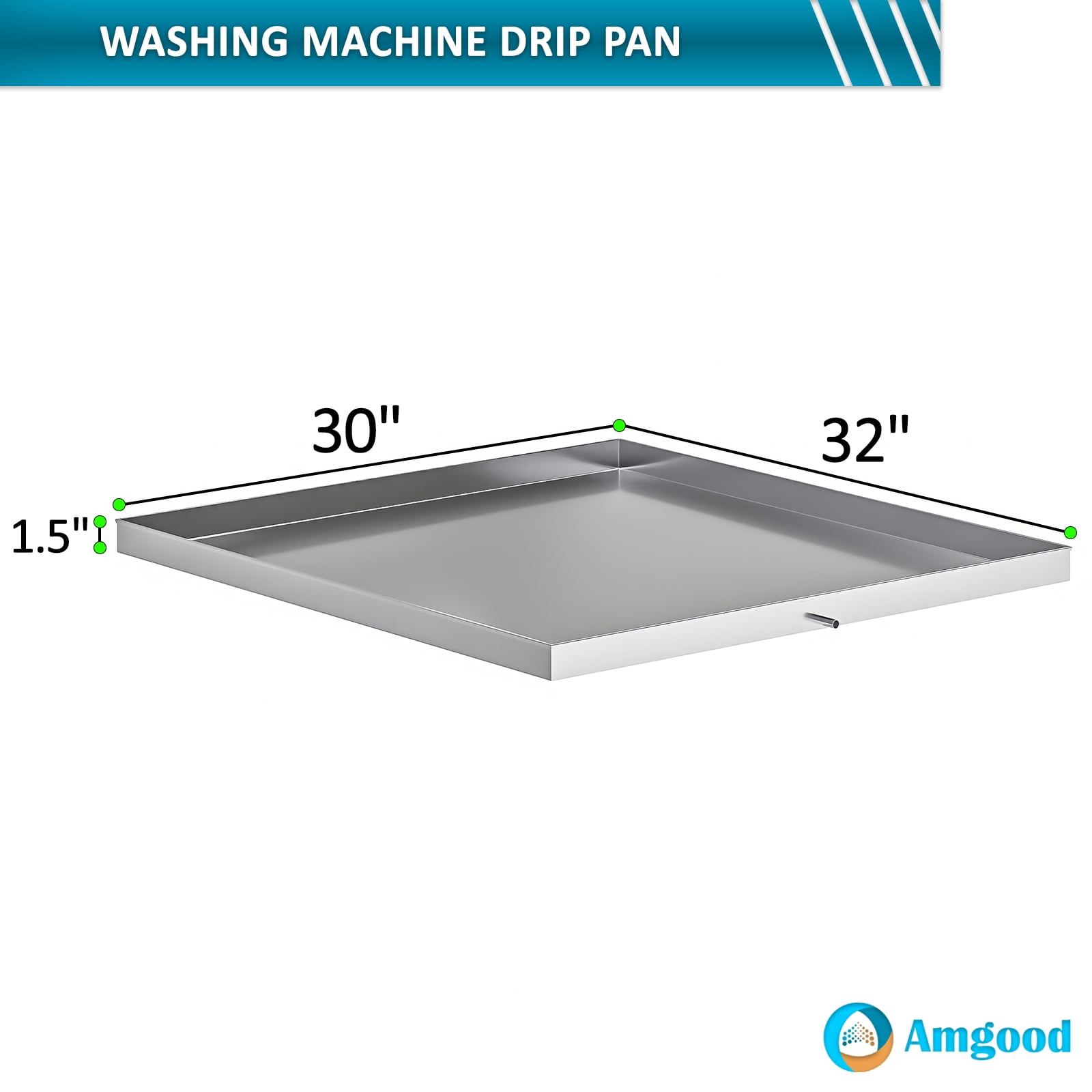 32 in. x 30 in. x 1.5 in. Washing Machine Drain Pan with Drain Hole and Hose Adapter.