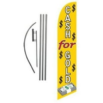 Cash for Gold Advertising Feather Banner Swooper Flag Sign with Flag Pole Kit and Ground Stake