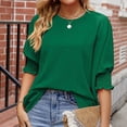 thumbnail image 2 of Timegard Tops for Women Puff 1/2 Sleeve Crewneck Loose Solid Color Casual Travel Tops Summer Fashion, 2 of 5