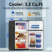 Frestec 3.2 Cu ft Two Door Mini Fridge with Freezer, Grey, E-Star,New,FTC30RE-SS