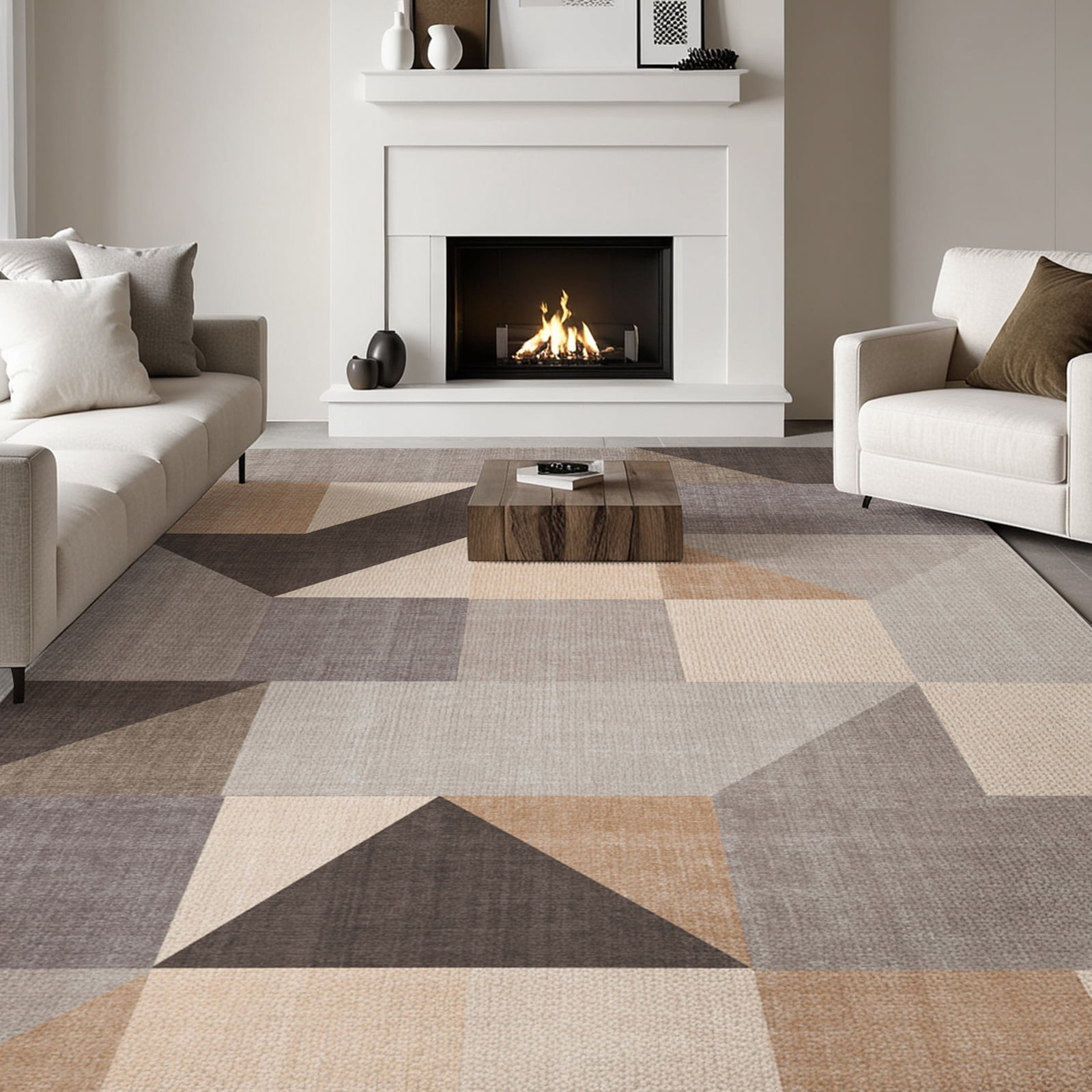 Cozylore 9'x12' Area Rugs for Living Room Geometric Style Modern Rug Soft Low Pile Non Slip Carpet Machine Washable Indoor Rug for Bedroom Dining Room Office, Brown