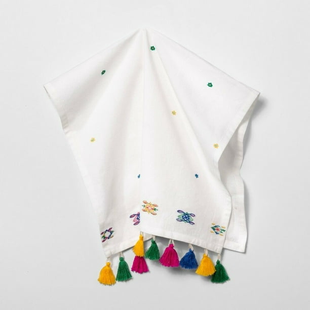 Beautiful Embroidered With Colored Tassels Kitchen Towel - White ...