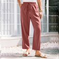 thumbnail image 5 of TRUBKH Linen Pants Women Beach Pants for Women Floral Belt Pants Baggy Linen Pants Plain Drawstring Trousers Pull On Pants Flowy Gauze Palazzo Pants Comfort Resort Wear Palazzo Pants Wine 2XL, 5 of 7