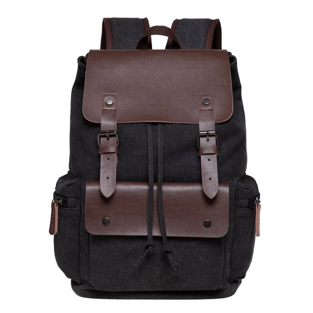 KAUKKO Mochila de Lona Vintage-Gran Capacidad, Multifuncional Durable Mochila para Exteriores-NEGRO, 20L