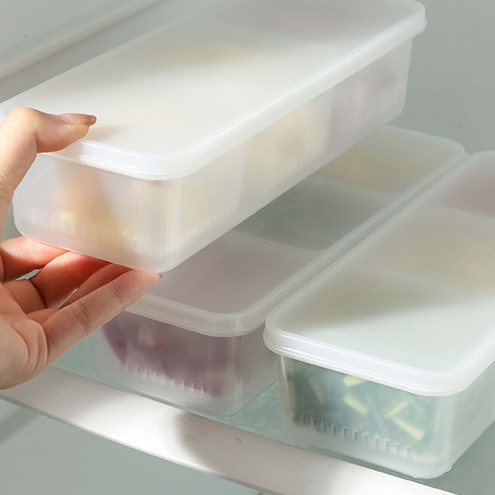 NEGJ Kitchen Draining Large Medium And Small Fresh Keeping Box Rectangular  Refrigerator Refrigerated Storage Box Vegetable Seafood Classification