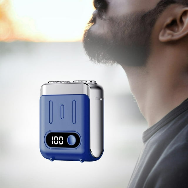 BELOVING Rasoir Électrique pour Hommes Sans Fil Rechargeable Mini Rasoir Électrique pour Voyage Voiture Bleu