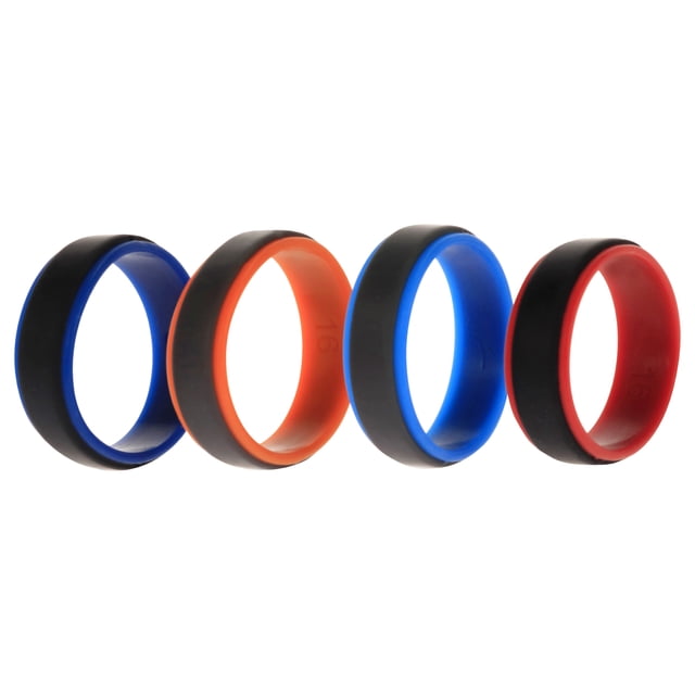 Juego de anillos escalonados de 2 capas de boda de silicona - Gris Negro por ROQ para hombres - Anillo de 4 x 16 mm