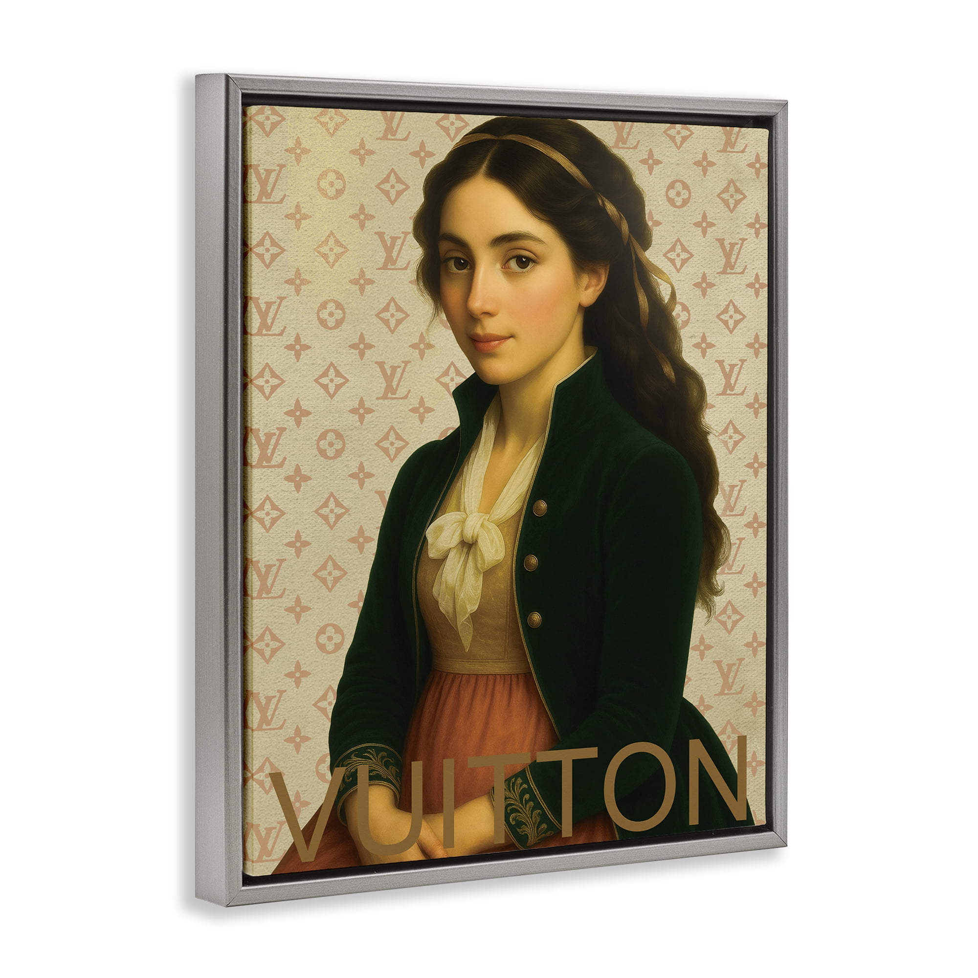 Stupell Industries Glam Gentlewoman in Spring Gray Framed Floater Canvas Wall Art, design by Grotto Studios
